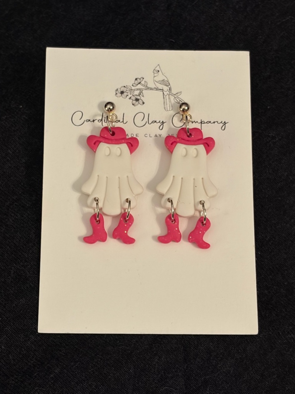 Pink Cowgirl Ghost Dangle Earrings